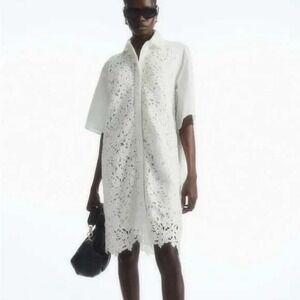 COS Broderie Anglaise Eyelet‎ Shirt Dress White Size 6 New With Tags